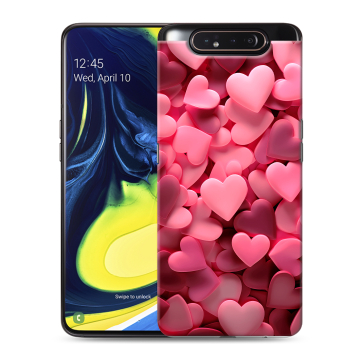 Силиконовый противоударный чехол на Samsung Galaxy A80 с принтом розовые сердечки Силиконовый противоударный чехол на Samsung Galaxy A80 с принтом розовые сердечки