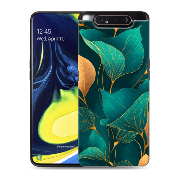 Силиконовый противоударный чехол на Samsung Galaxy A80 с принтом Листья и золото Силиконовый противоударный чехол на Samsung Galaxy A80 с принтом Листья и золото