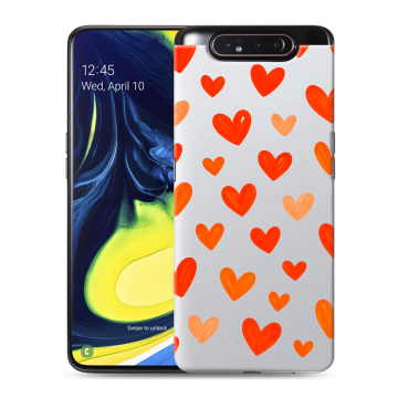Силиконовый противоударный чехол на Samsung Galaxy A80 с принтом Сердечки Силиконовый противоударный чехол на Samsung Galaxy A80 с принтом Сердечки