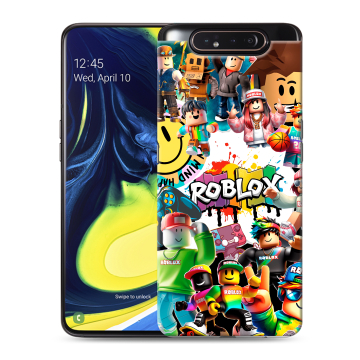 Силиконовый противоударный чехол на Samsung Galaxy A80 с принтом Roblox Роблокс