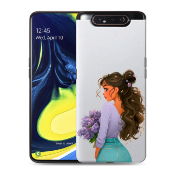 Силиконовый противоударный чехол на Samsung Galaxy A80 с принтом девушка цветы Силиконовый противоударный чехол на Samsung Galaxy A80 с принтом девушка цветы