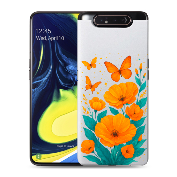 Силиконовый противоударный чехол на Samsung Galaxy A80 с принтом цветы бабочки Силиконовый противоударный чехол на Samsung Galaxy A80 с принтом цветы бабочки