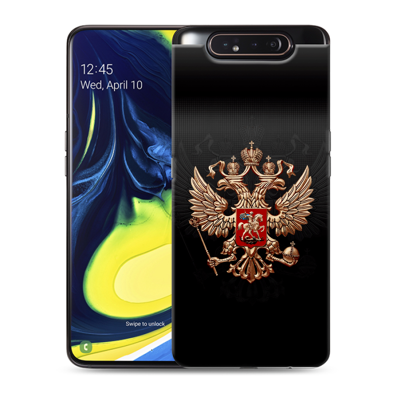 Силиконовый противоударный чехол на Samsung Galaxy A80 с принтом Герб России Силиконовый противоударный чехол на Samsung Galaxy A80 с принтом Герб России