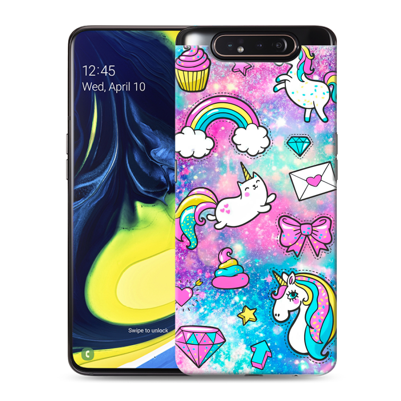 Силиконовый противоударный чехол на Samsung Galaxy A80 с принтом Единороги Силиконовый противоударный чехол на Samsung Galaxy A80 с принтом Единороги