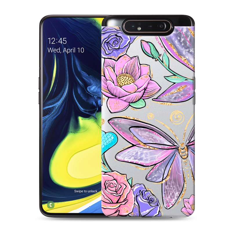 Пластиковый чехол на Samsung Galaxy A80 с принтом Бабочки и цветы Пластиковый чехол на Samsung Galaxy A80 с принтом Бабочки и цветы