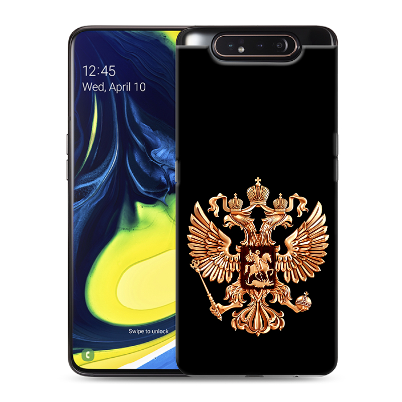 Силиконовый противоударный чехол на Samsung Galaxy A80 с принтом Герб России золотой Силиконовый противоударный чехол на Samsung Galaxy A80 с принтом Герб России золотой
