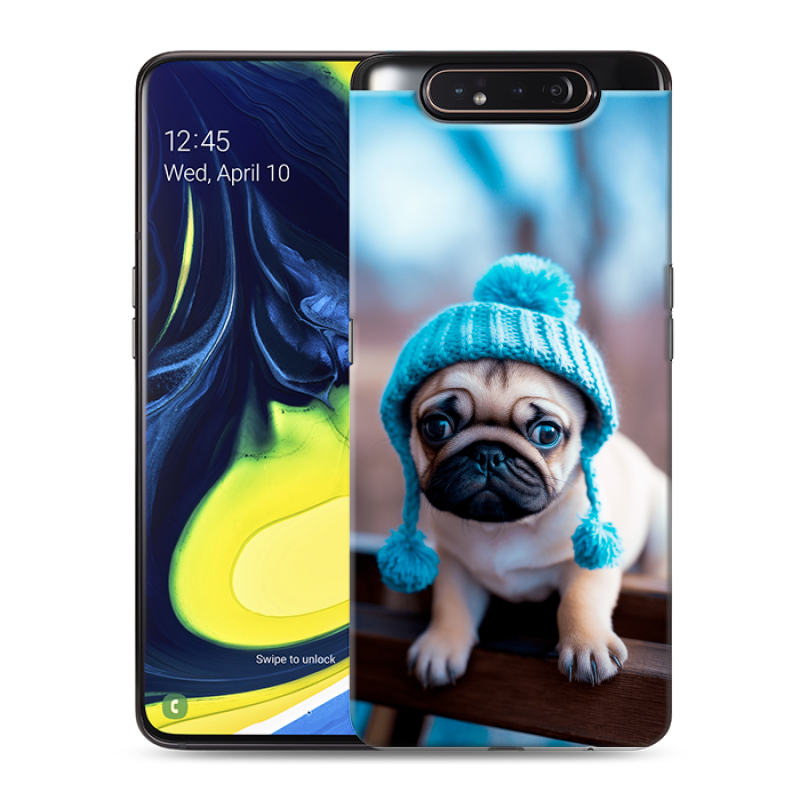 Пластиковый чехол на Samsung Galaxy A80 с принтом Мопс в шапке Пластиковый чехол на Samsung Galaxy A80 с принтом Мопс в шапке