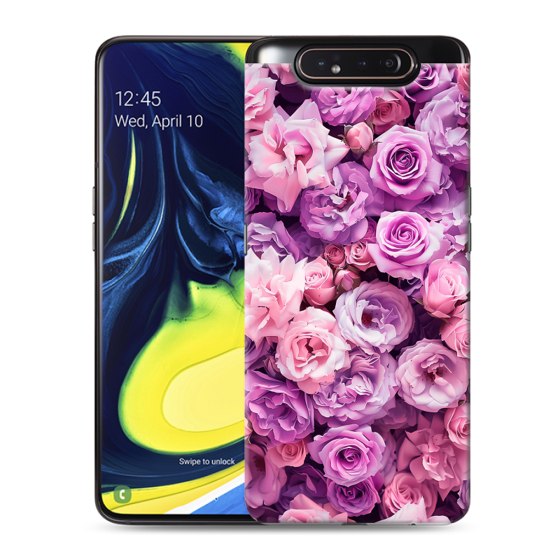 Силиконовый противоударный чехол на Samsung Galaxy A80 с принтом лавандовые розы Силиконовый противоударный чехол на Samsung Galaxy A80 с принтом лавандовые розы