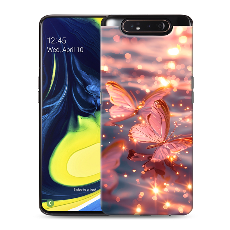 Пластиковый чехол на Samsung Galaxy A80 с принтом бабочки розовые Пластиковый чехол на Samsung Galaxy A80 с принтом бабочки розовые