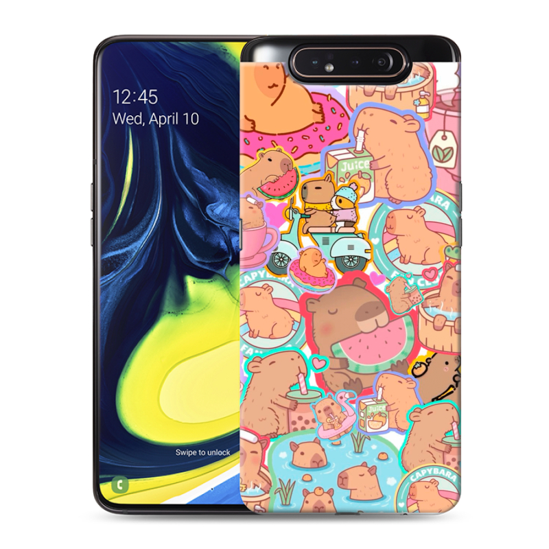 Силиконовый противоударный чехол на Samsung Galaxy A80 с принтом капибары Силиконовый противоударный чехол на Samsung Galaxy A80 с принтом капибары