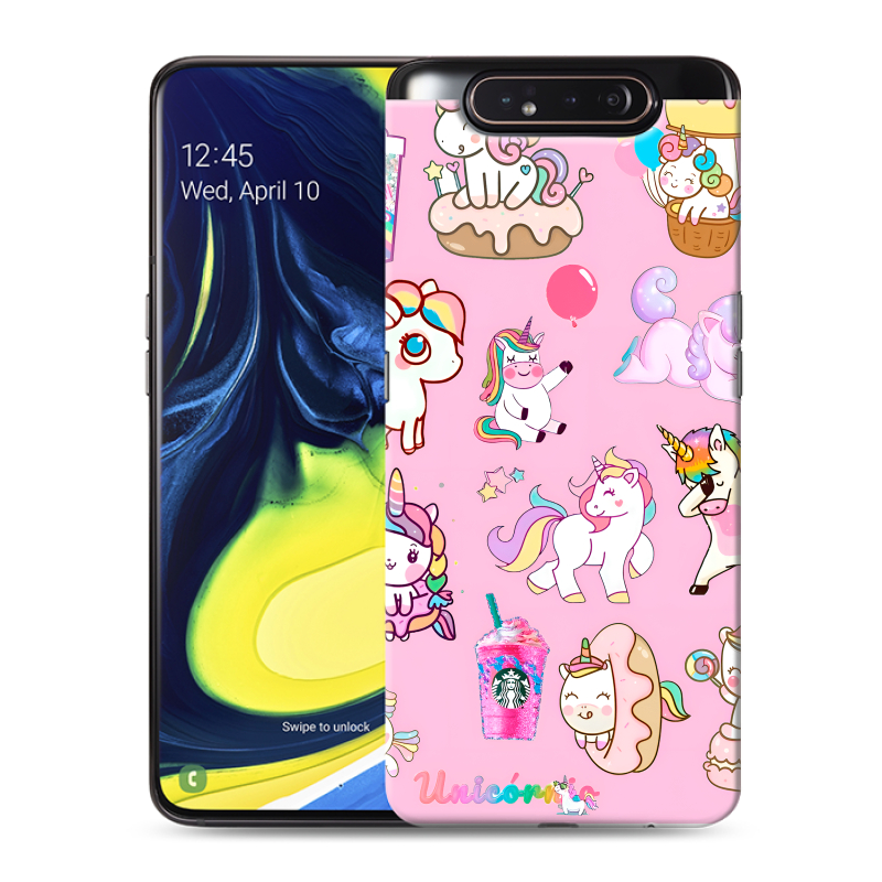 Пластиковый чехол на Samsung Galaxy A80 с принтом розовые единороги Пластиковый чехол на Samsung Galaxy A80 с принтом розовые единороги