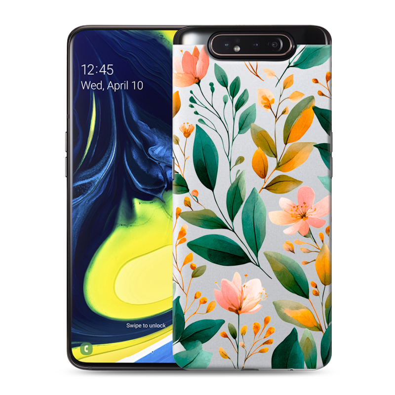 Силиконовый противоударный чехол на Samsung Galaxy A80 с принтом Цветы паттерн Силиконовый противоударный чехол на Samsung Galaxy A80 с принтом Цветы паттерн