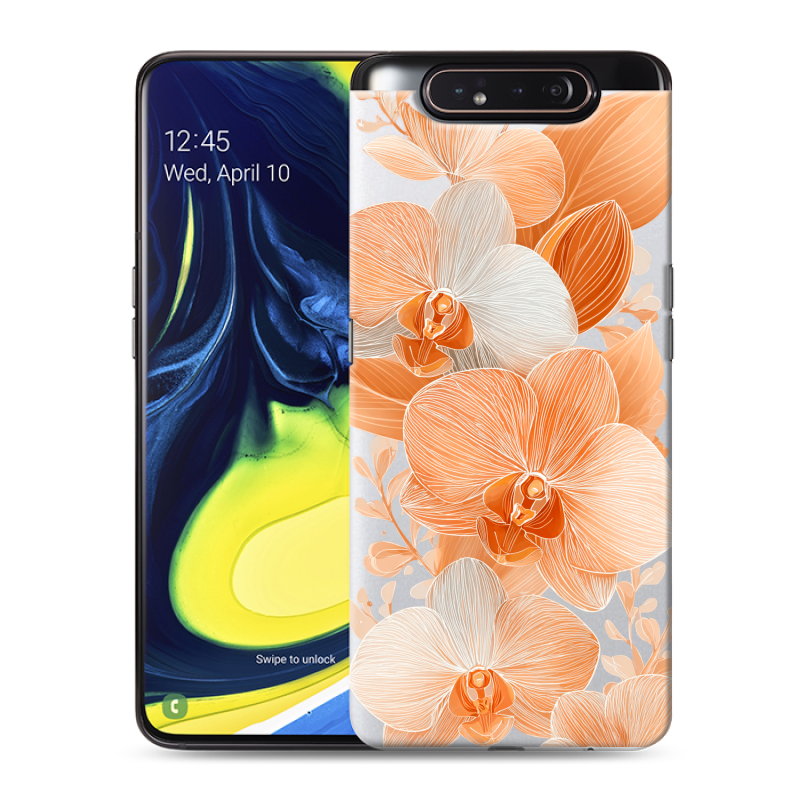 Пластиковый чехол на Samsung Galaxy A80 с принтом Бежевые цветы Пластиковый чехол на Samsung Galaxy A80 с принтом Бежевые цветы