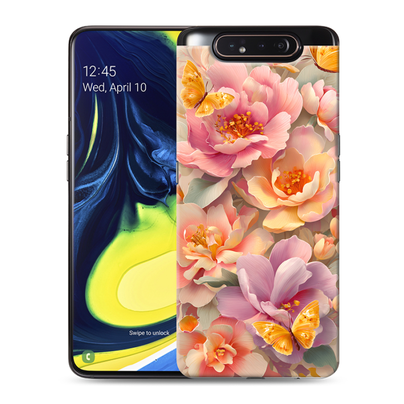 Пластиковый чехол на Samsung Galaxy A80 с принтом Цветы и бабочки Пластиковый чехол на Samsung Galaxy A80 с принтом Цветы и бабочки