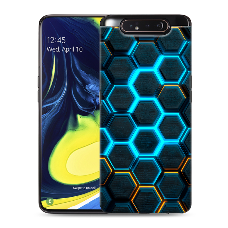 Силиконовый противоударный чехол на Samsung Galaxy A80 с принтом Неоновые соты Силиконовый противоударный чехол на Samsung Galaxy A80 с принтом Неоновые соты