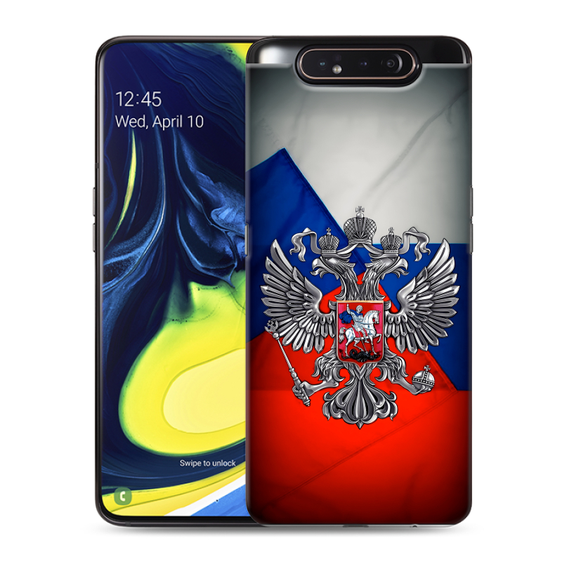 Пластиковый чехол на Samsung Galaxy A80 с принтом Флаг России Пластиковый чехол на Samsung Galaxy A80 с принтом Флаг России