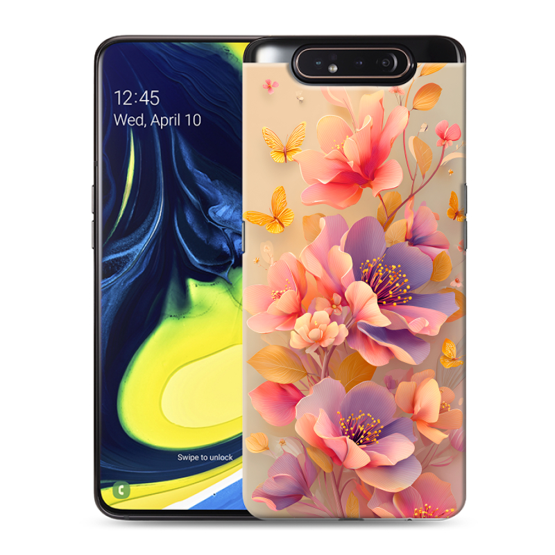 Силиконовый противоударный чехол на Samsung Galaxy A80 с принтом Цветы и бабочки Силиконовый противоударный чехол на Samsung Galaxy A80 с принтом Цветы и бабочки