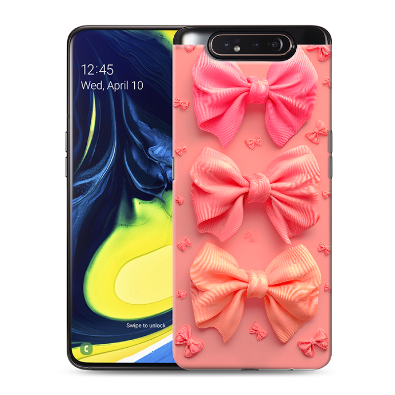 Силиконовый противоударный чехол на Samsung Galaxy A80 с принтом Розовые бантики Силиконовый противоударный чехол на Samsung Galaxy A80 с принтом Розовые бантики