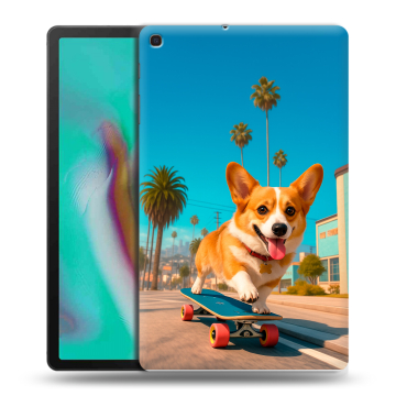 Силиконовый чехол на планшета Samsung Galaxy Tab A 10.1 (2019) с принтом Корги на скейте Силиконовый чехол на планшета Samsung Galaxy Tab A 10.1 (2019) с принтом Корги на скейте