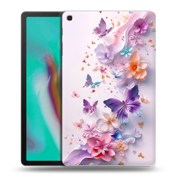 Силиконовый чехол на планшета Samsung Galaxy Tab A 10.1 (2019) с принтом цветы бабочки Силиконовый чехол на планшета Samsung Galaxy Tab A 10.1 (2019) с принтом цветы бабочки