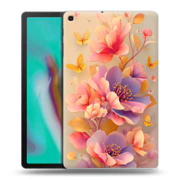 Силиконовый чехол на планшета Samsung Galaxy Tab A 10.1 (2019) с принтом Цветы и бабочки Силиконовый чехол на планшета Samsung Galaxy Tab A 10.1 (2019) с принтом Цветы и бабочки
