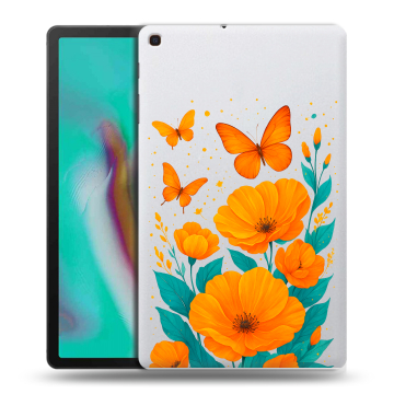 Силиконовый чехол на планшета Samsung Galaxy Tab A 10.1 (2019) с принтом цветы бабочки Силиконовый чехол на планшета Samsung Galaxy Tab A 10.1 (2019) с принтом цветы бабочки