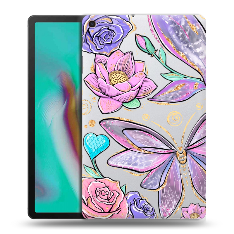 Силиконовый чехол на Samsung Galaxy Tab A 10.1 (2019) с принтом Бабочки и цветы Силиконовый чехол на Samsung Galaxy Tab A 10.1 (2019) с принтом Бабочки и цветы