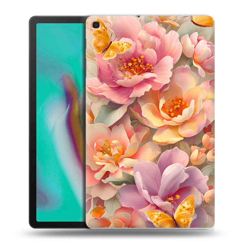 Силиконовый противоударный чехол на Samsung Galaxy Tab A 10.1 (2019) с принтом Цветы и бабочки Силиконовый противоударный чехол на Samsung Galaxy Tab A 10.1 (2019) с принтом Цветы и бабочки