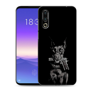 Пластиковый чехол на Meizu 16s с принтом Доберман и пистолет