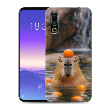 Пластиковый чехол на Meizu 16s с принтом Капибара с апельсином