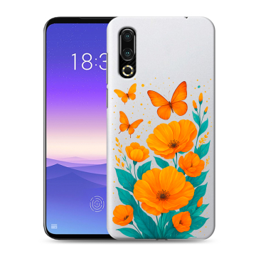 Пластиковый чехол на Meizu 16s с принтом цветы бабочки