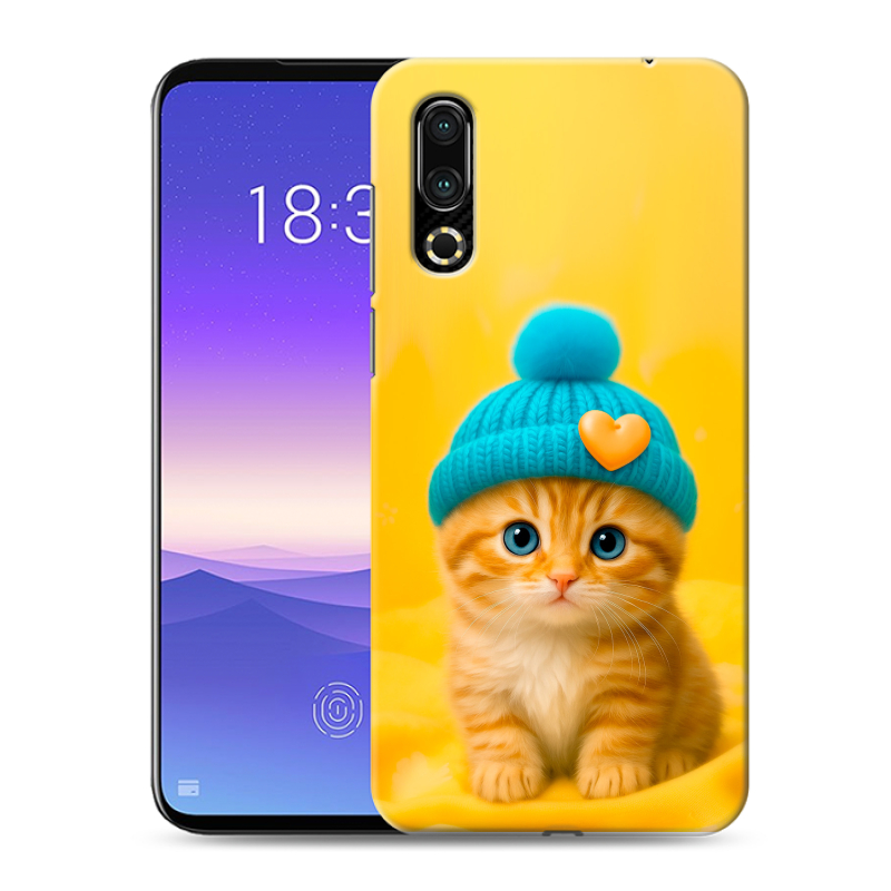 Пластиковый чехол на Meizu 16s с принтом Котенок в шапке Пластиковый чехол на Meizu 16s с принтом Котенок в шапке