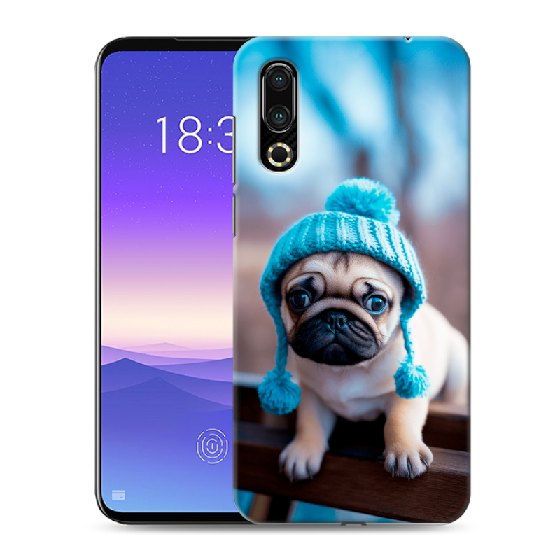 Пластиковый чехол на Meizu 16s с принтом Мопс в шапке Пластиковый чехол на Meizu 16s с принтом Мопс в шапке