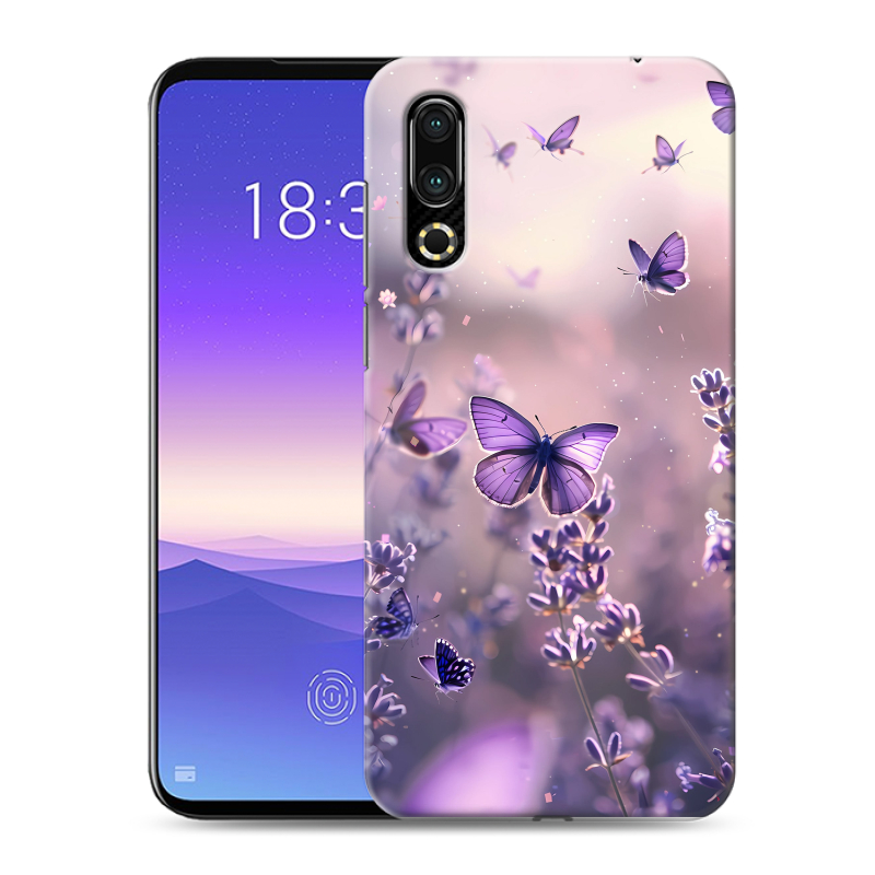 Пластиковый чехол на Meizu 16s с принтом бабочки и лаванда Пластиковый чехол на Meizu 16s с принтом бабочки и лаванда