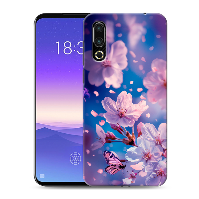 Пластиковый чехол на Meizu 16s с принтом цветы бабочки Пластиковый чехол на Meizu 16s с принтом цветы бабочки