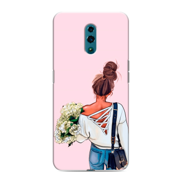 Силиконовый чехол на OPPO Reno с принтом Девушка и букет Силиконовый чехол на OPPO Reno с принтом Девушка и букет