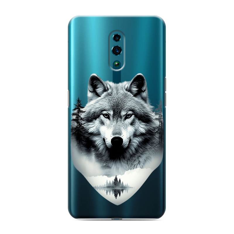 Силиконовый противоударный чехол на OPPO Reno с принтом Волк в лесу Силиконовый противоударный чехол на OPPO Reno с принтом Волк в лесу