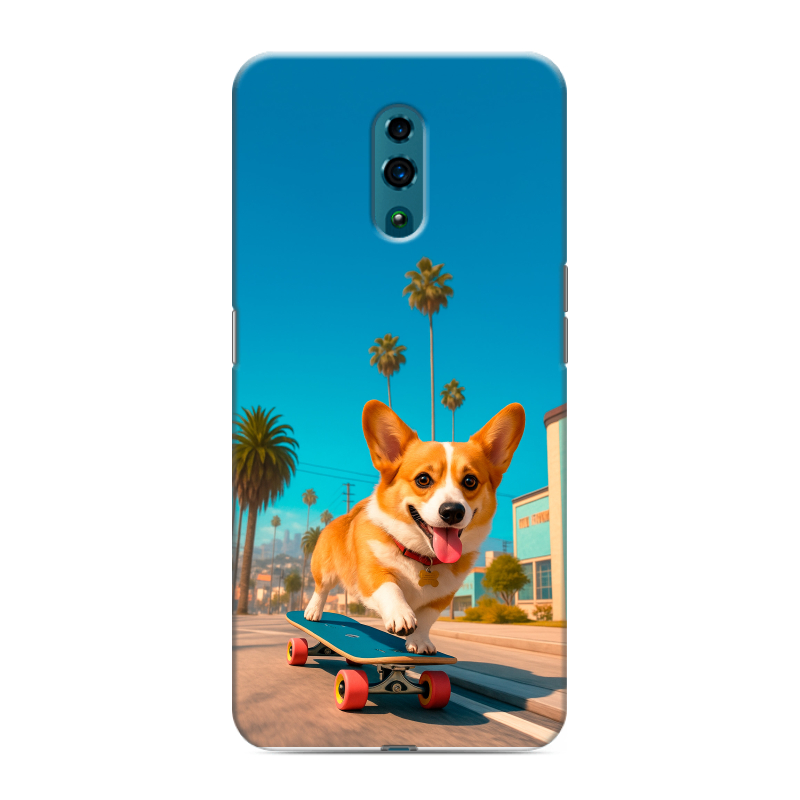 Пластиковый чехол на OPPO Reno с принтом Корги на скейте Пластиковый чехол на OPPO Reno с принтом Корги на скейте