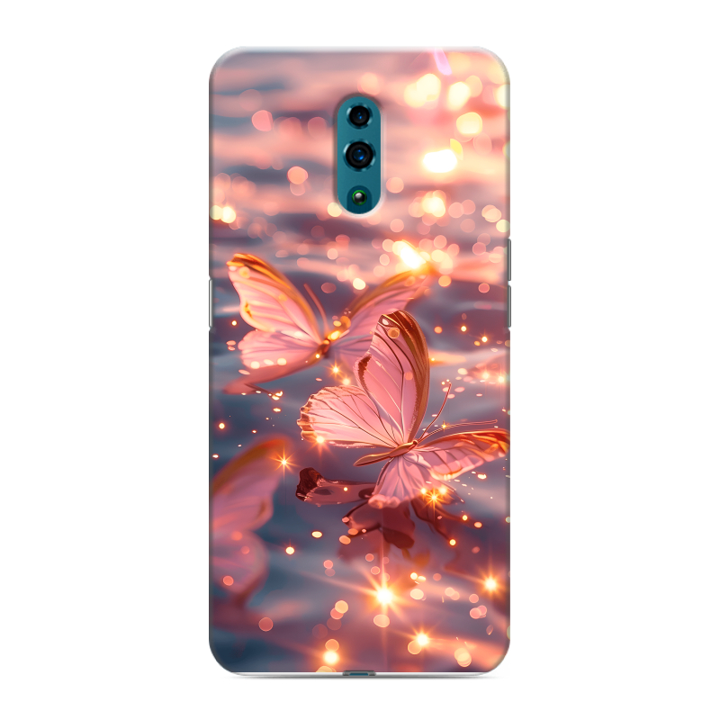 Пластиковый чехол на OPPO Reno с принтом бабочки розовые Пластиковый чехол на OPPO Reno с принтом бабочки розовые
