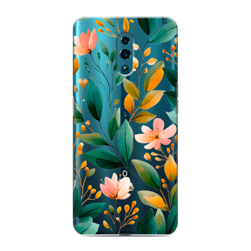 Силиконовый противоударный чехол на OPPO Reno с принтом Цветы паттерн Силиконовый противоударный чехол на OPPO Reno с принтом Цветы паттерн