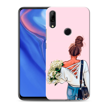 Силиконовый противоударный чехол на Huawei P Smart Z с принтом Девушка и букет Силиконовый противоударный чехол на Huawei P Smart Z с принтом Девушка и букет