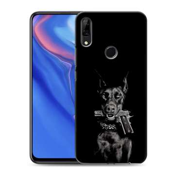 Силиконовый противоударный чехол на Huawei P Smart Z с принтом Доберман и пистолет Силиконовый противоударный чехол на Huawei P Smart Z с принтом Доберман и пистолет