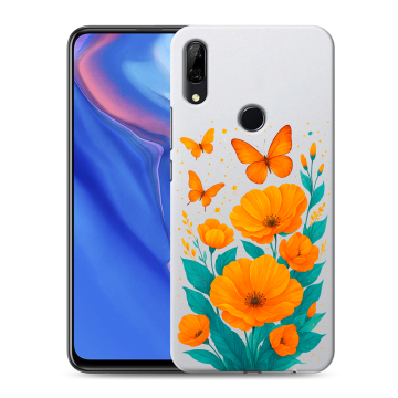 Силиконовый противоударный чехол на Huawei P Smart Z с принтом цветы бабочки Силиконовый противоударный чехол на Huawei P Smart Z с принтом цветы бабочки