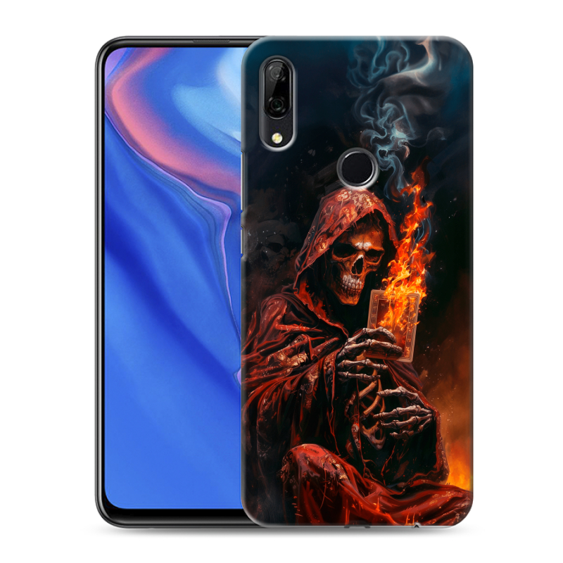 Пластиковый чехол на Huawei P Smart Z с принтом Скелет и карты Пластиковый чехол на Huawei P Smart Z с принтом Скелет и карты