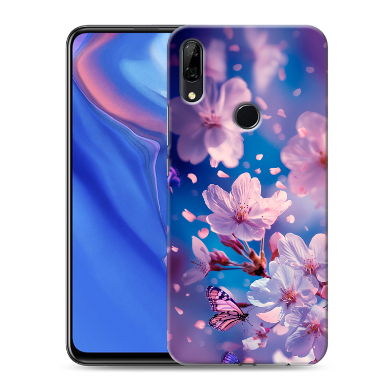 Силиконовый противоударный чехол на Huawei P Smart Z с принтом цветы бабочки Силиконовый противоударный чехол на Huawei P Smart Z с принтом цветы бабочки