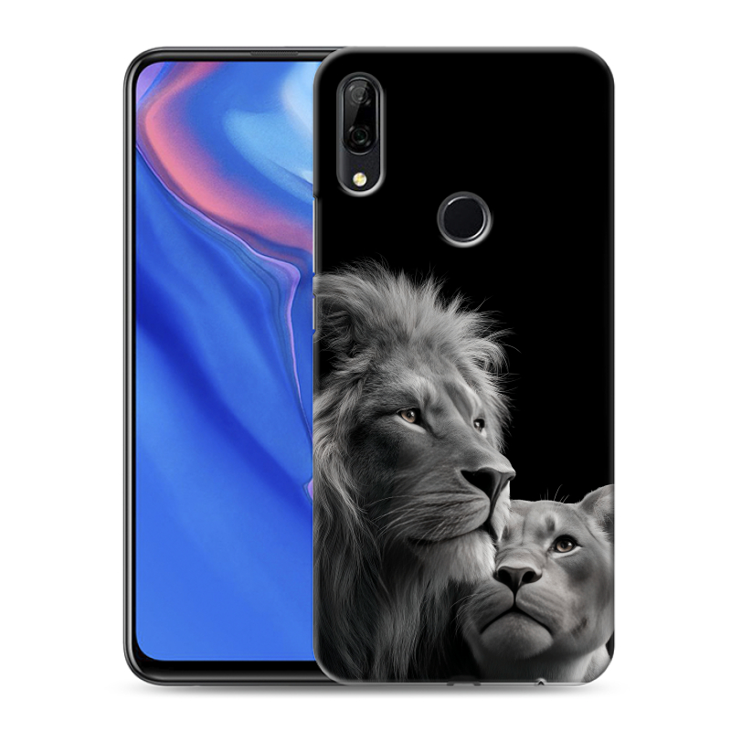 Силиконовый противоударный чехол на Huawei P Smart Z с принтом Лев кошки Силиконовый противоударный чехол на Huawei P Smart Z с принтом Лев кошки