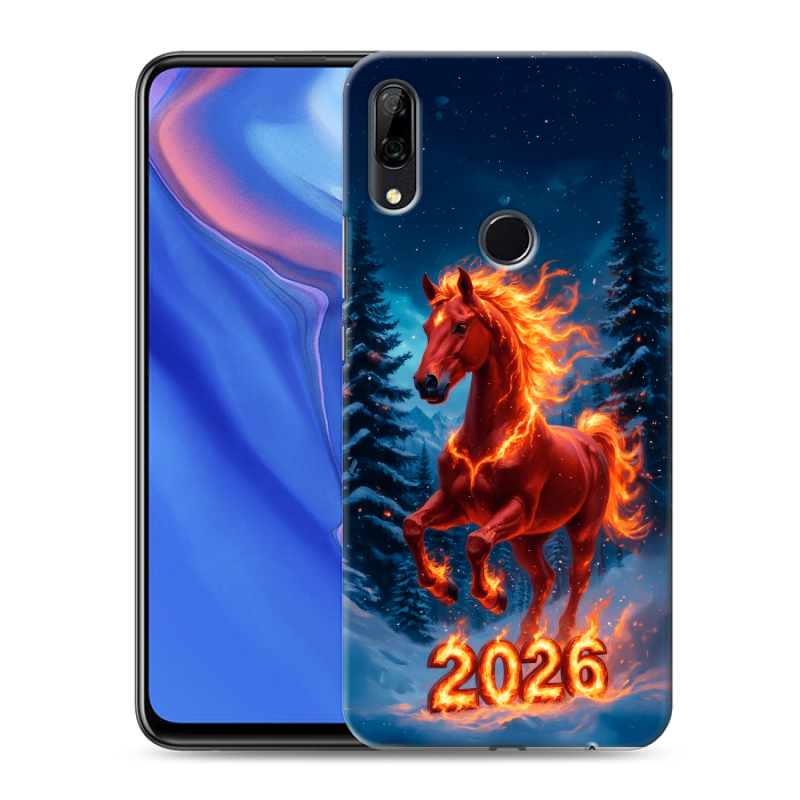 Силиконовый противоударный чехол на Huawei P Smart Z с принтом Новый год коня Силиконовый противоударный чехол на Huawei P Smart Z с принтом Новый год коня