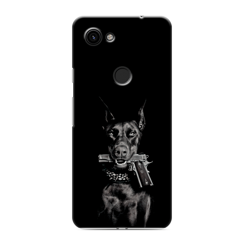 Пластиковый чехол на Google Pixel 3a с принтом Доберман и пистолет Пластиковый чехол на Google Pixel 3a с принтом Доберман и пистолет