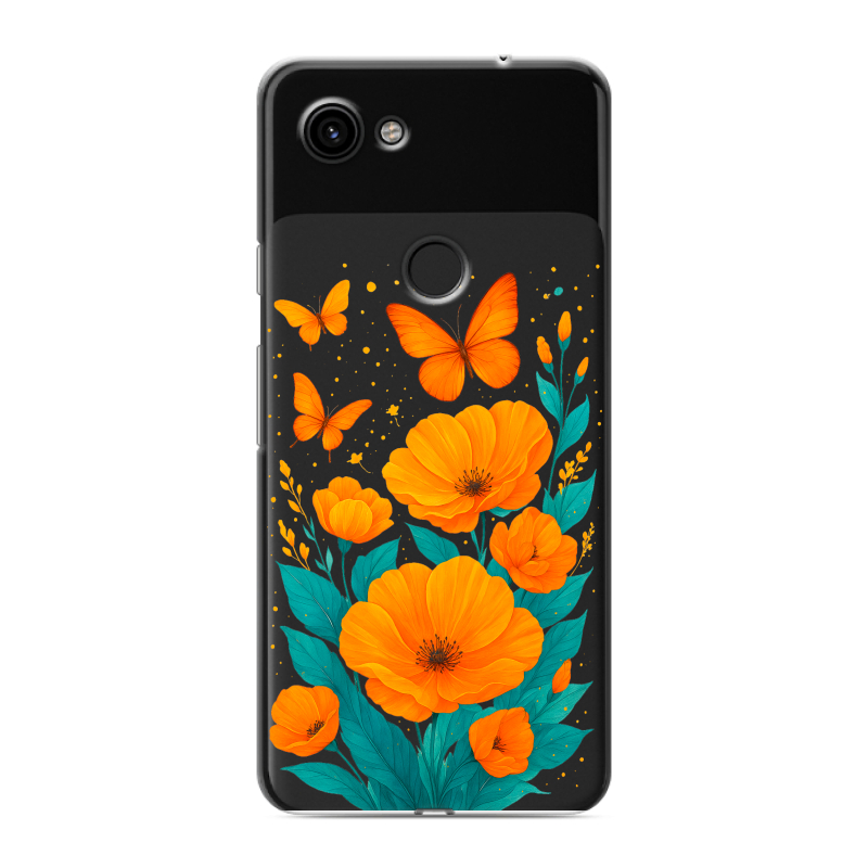 Пластиковый чехол на Google Pixel 3a с принтом цветы бабочки Пластиковый чехол на Google Pixel 3a с принтом цветы бабочки