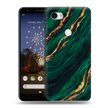 Пластиковый чехол на Google Pixel 3a XL с принтом Мрамор зеленое золото